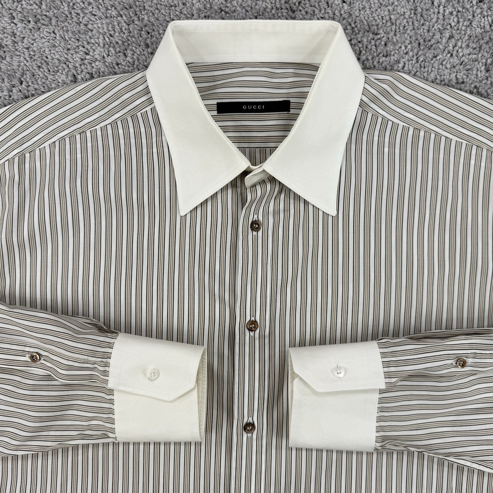 Gucci Dress Shirt Men's 43/17 Striped Long Sleeve Button Up Made In Italy